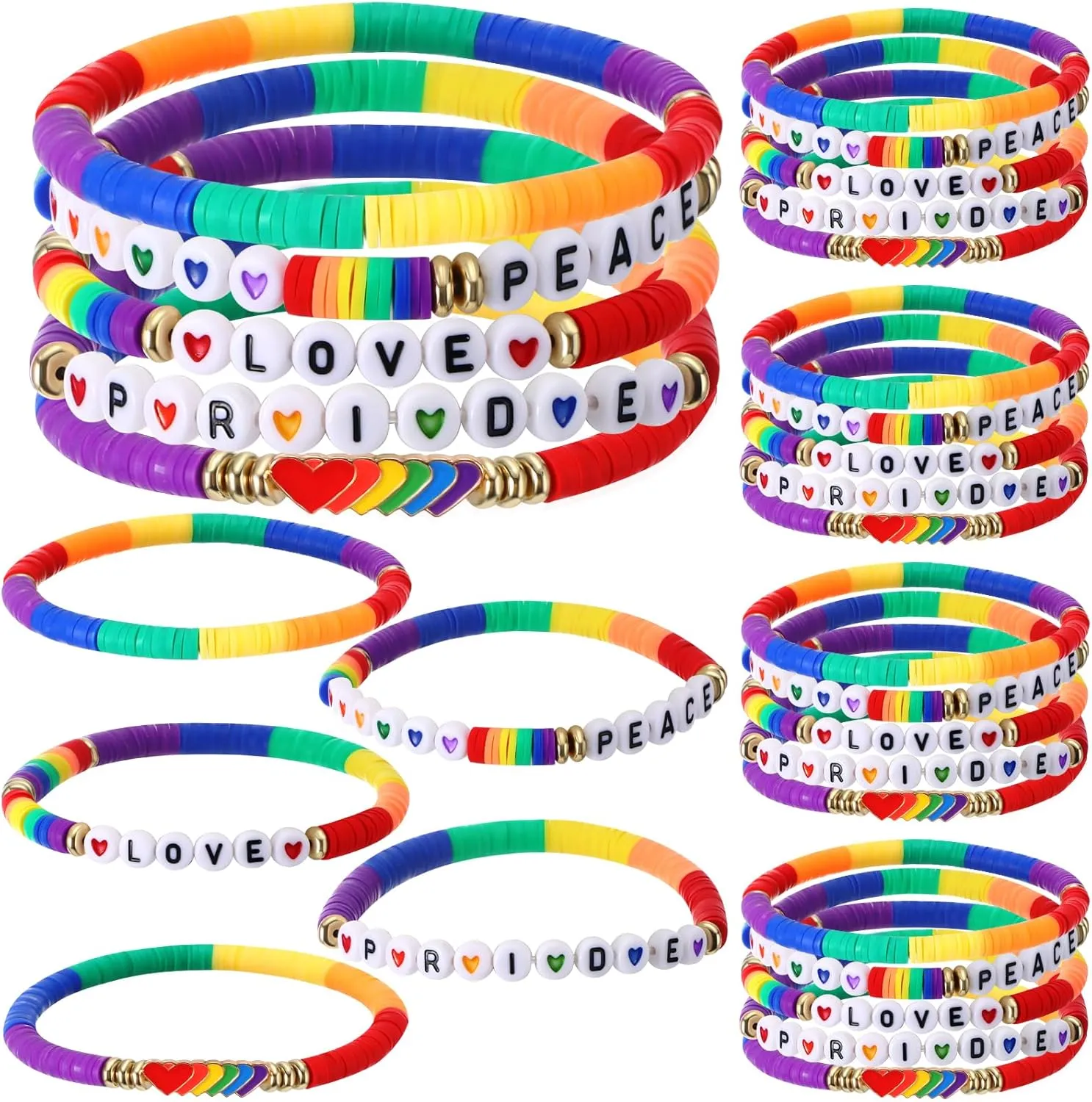 Tondiamo 30 Pcs Rainbow Gay Pride Bracelets LGBT Support Wristbands for Pride Day Month Parades Decorations Party Supplies