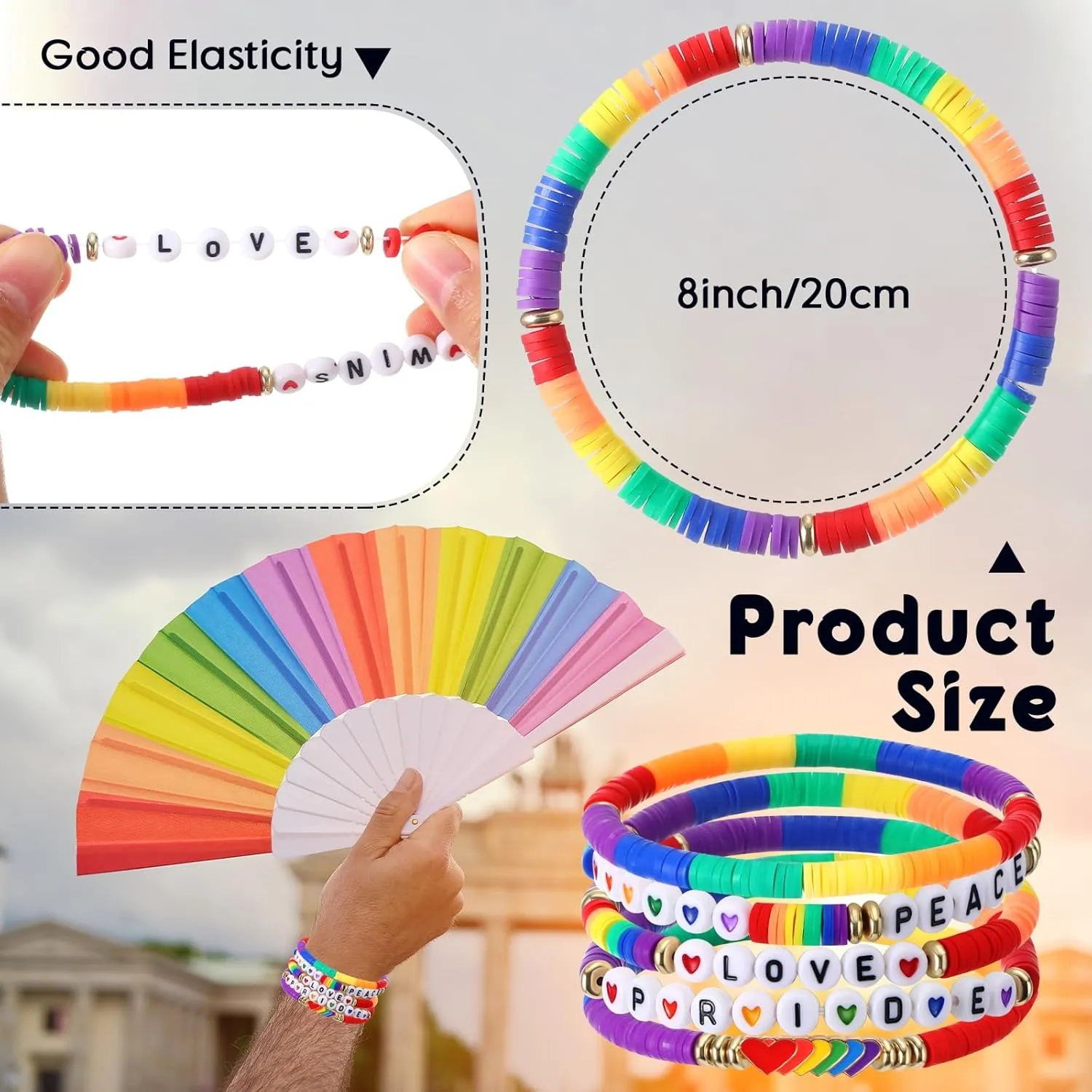 Tondiamo 30 Pcs Rainbow Gay Pride Bracelets LGBT Support Wristbands for Pride Day Month Parades Decorations Party Supplies