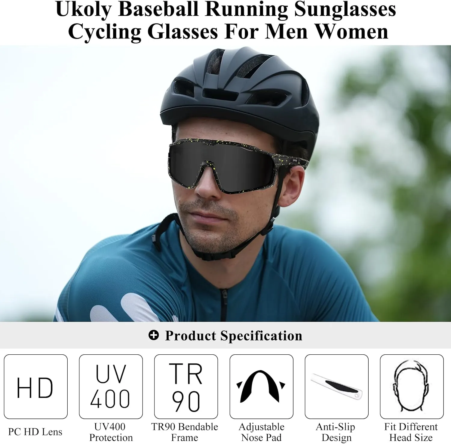 Ukoly Baseball/Running Sunglasses Cycling Glasses For Men Women,Sport Sunglasses HD Lens UV400 Protection TR90 Frame 620