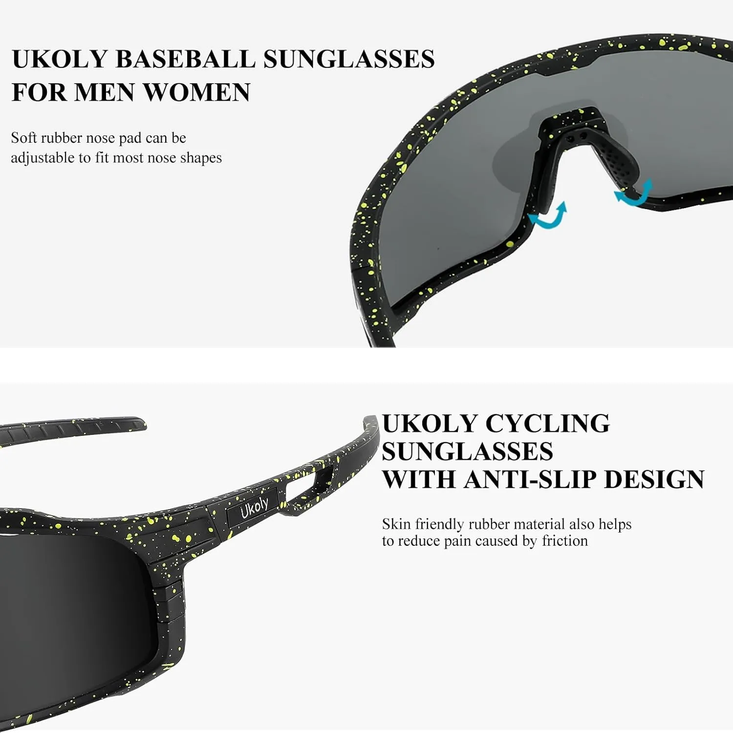 Ukoly Baseball/Running Sunglasses Cycling Glasses For Men Women,Sport Sunglasses HD Lens UV400 Protection TR90 Frame 620