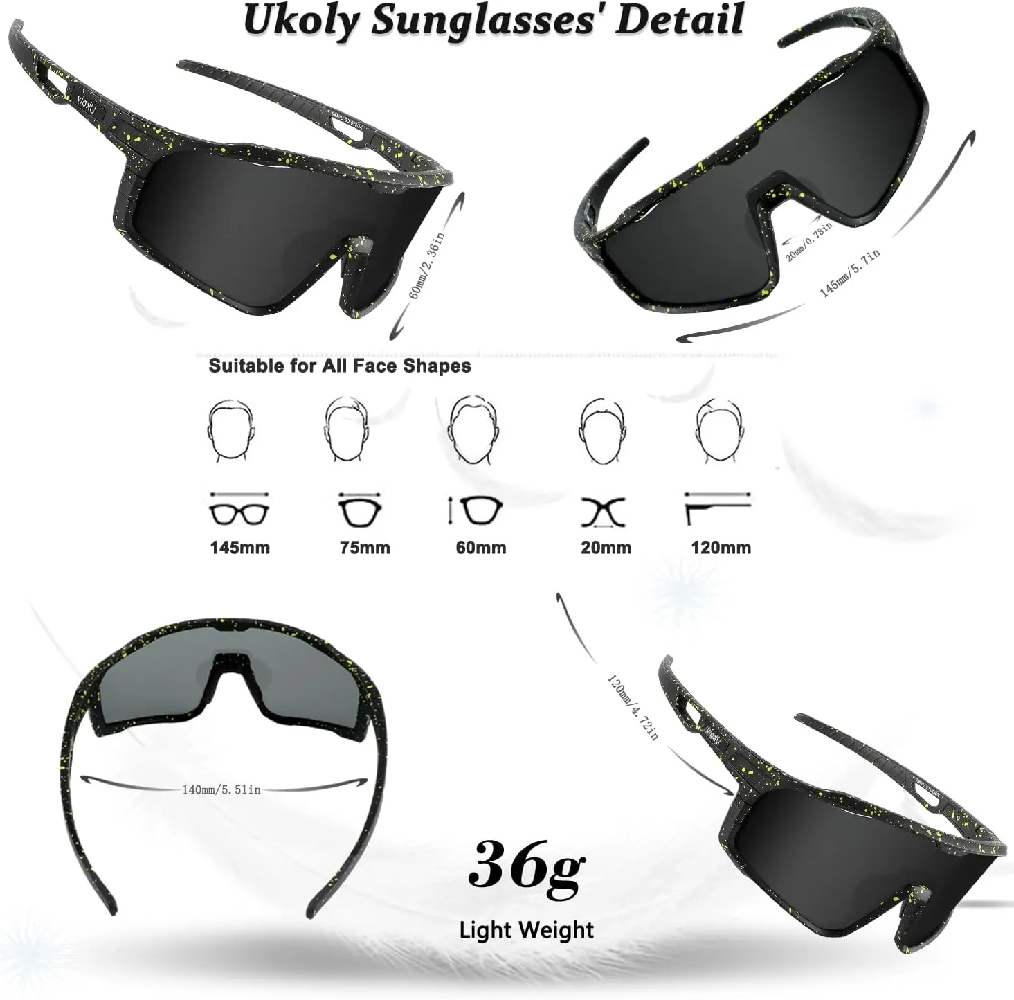 Ukoly Baseball/Running Sunglasses Cycling Glasses For Men Women,Sport Sunglasses HD Lens UV400 Protection TR90 Frame 620