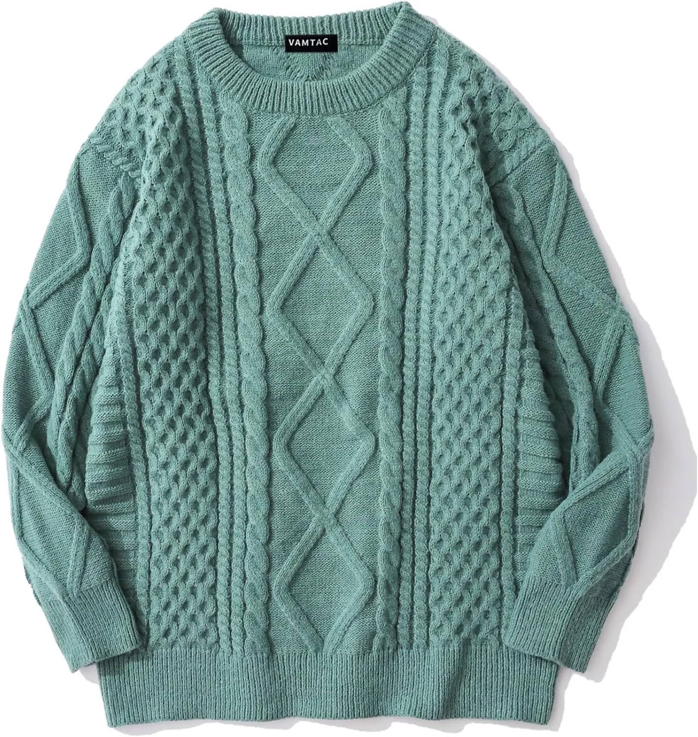 Vamtac Womens Oversized Sweaters Cable Knit Crewneck Cream Casual Vintage Loose Pullover Beige Woven Tops