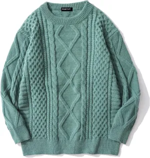 Vamtac Womens Oversized Sweaters Cable Knit Crewneck Cream Casual Vintage Loose Pullover Beige Woven Tops