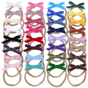 Velvet Bow Soft Stretchy Headbands for Newborn Infant Toddlers Hair Bow Elastic Bands Baby Girls Nylon Hairband (2.75'' Mini 32 PCS)