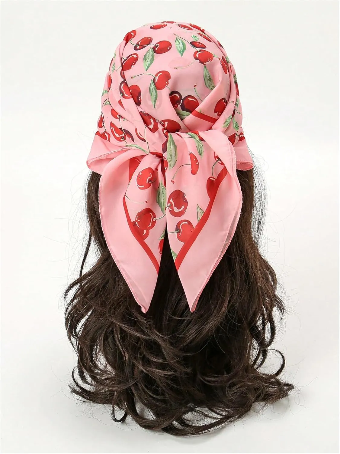 WDIRARA Women's Cherry Graphic Print Scarf Large Square Hair Bandana Sleeping Head Wraps