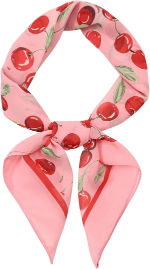 WDIRARA Women's Cherry Graphic Print Scarf Large Square Hair Bandana Sleeping Head Wraps