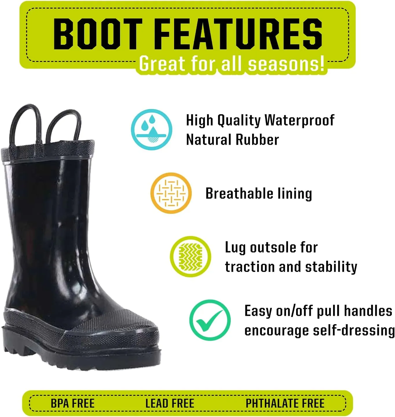 Western Chief Kids Waterproof Rubber Classic Rain Boot with Pull Handle