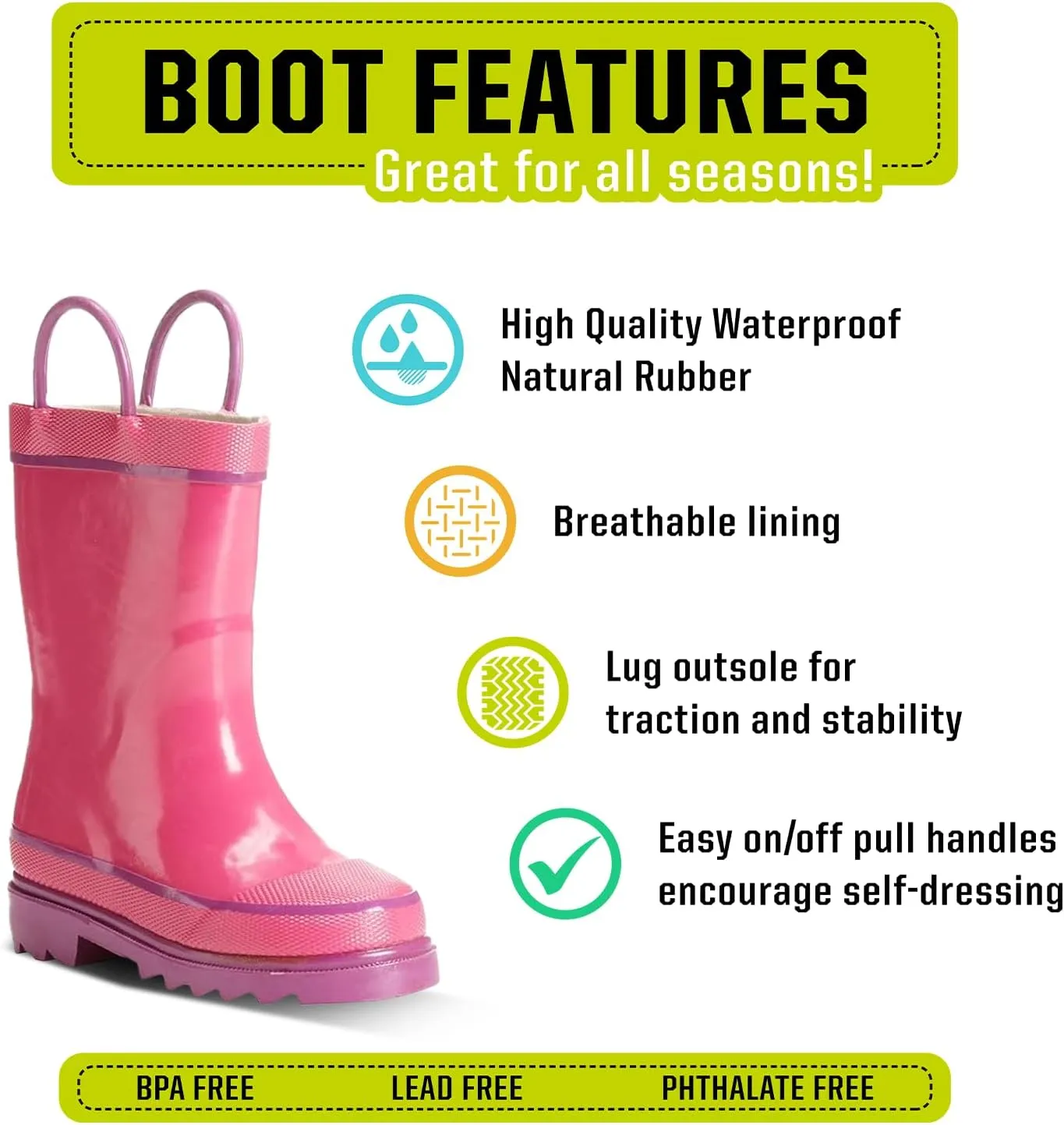 Western Chief Kids Waterproof Rubber Classic Rain Boot with Pull Handle