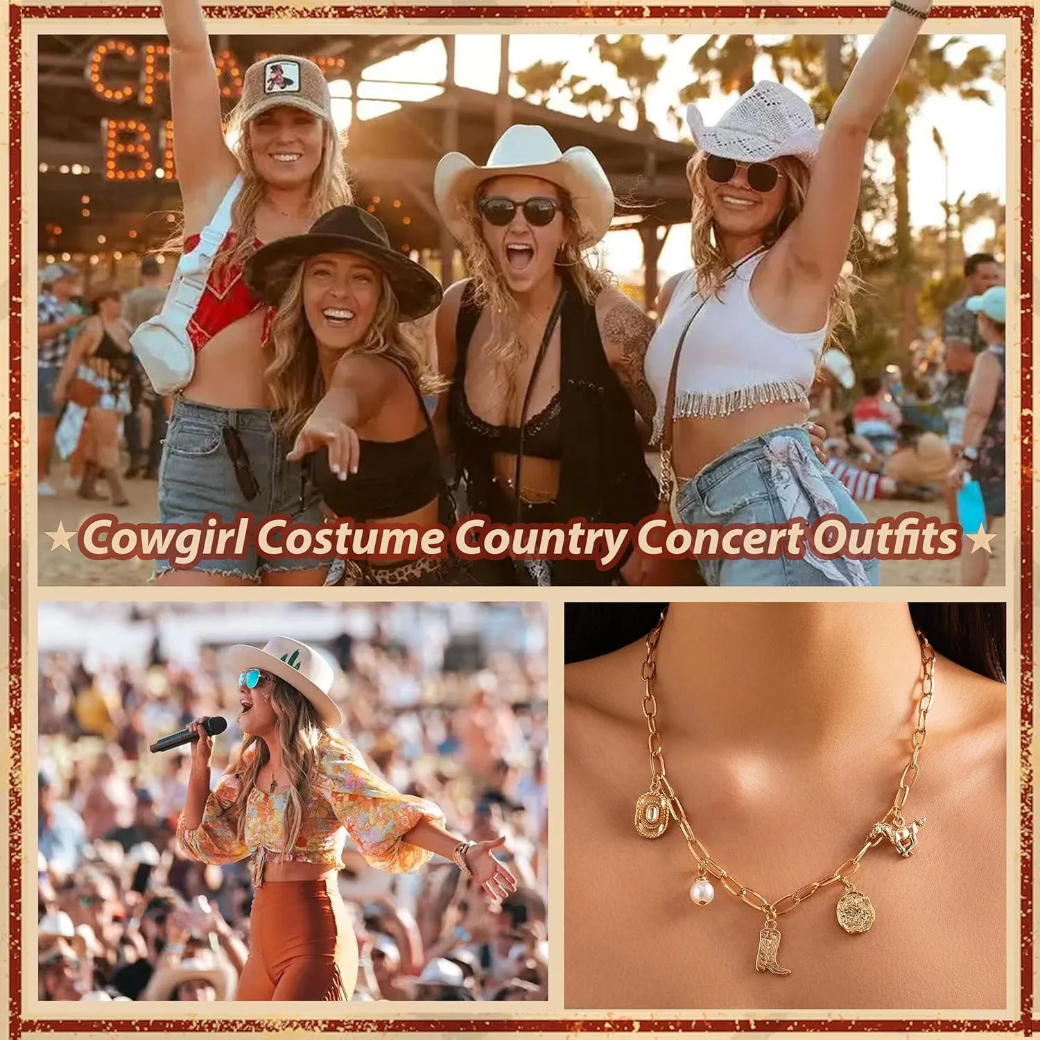 Western Necklaces for Women Charm Necklace Western Outfit for Women Cowboy Cowgirl Boots Hats Charms Country Concert Outfits