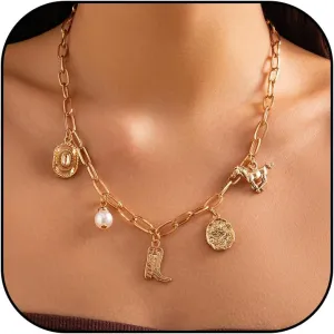 Western Necklaces for Women Charm Necklace Western Outfit for Women Cowboy Cowgirl Boots Hats Charms Country Concert Outfits