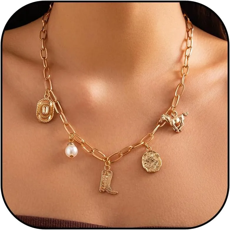 Western Necklaces for Women Charm Necklace Western Outfit for Women Cowboy Cowgirl Boots Hats Charms Country Concert Outfits