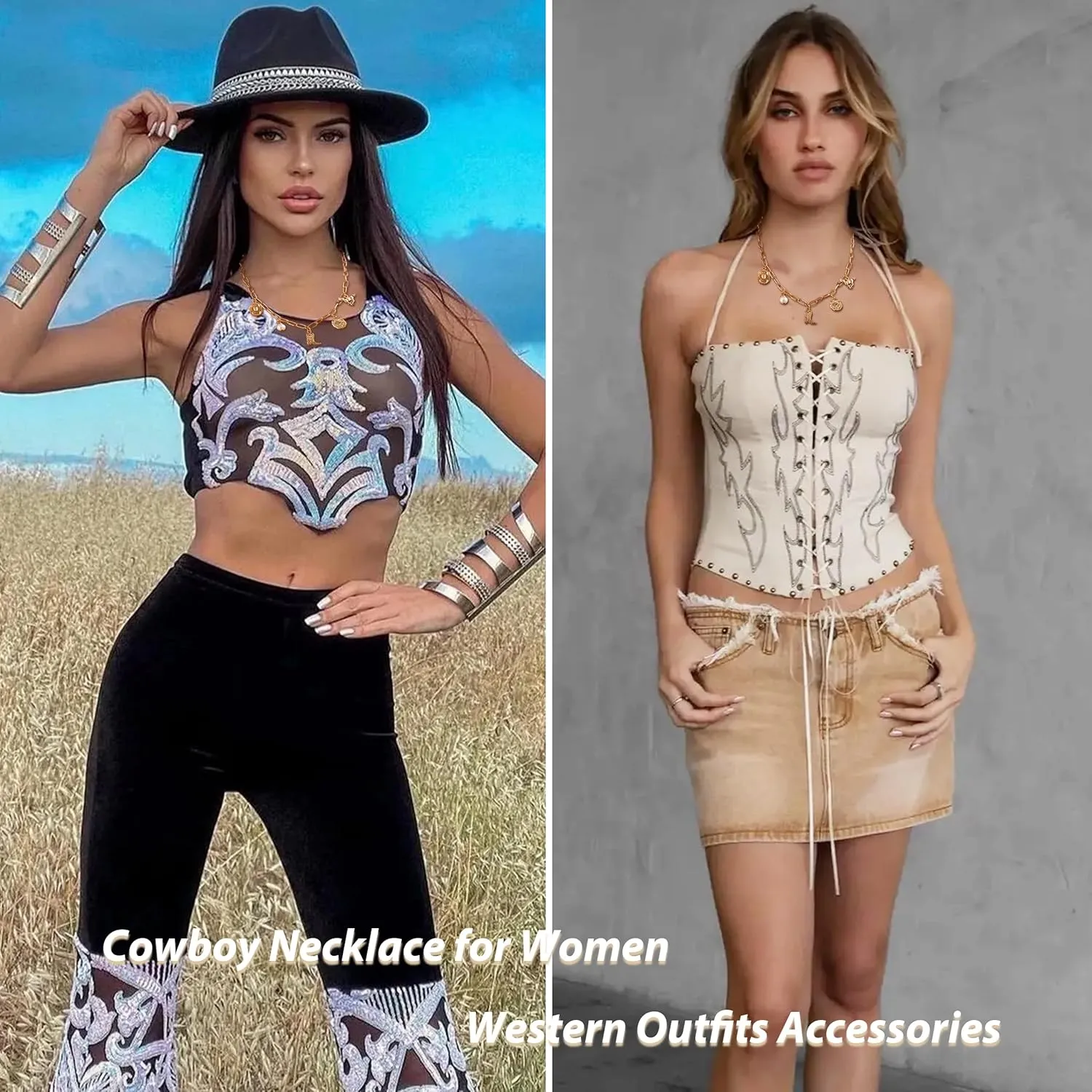 Western Necklaces for Women Charm Necklace Western Outfit for Women Cowboy Cowgirl Boots Hats Charms Country Concert Outfits