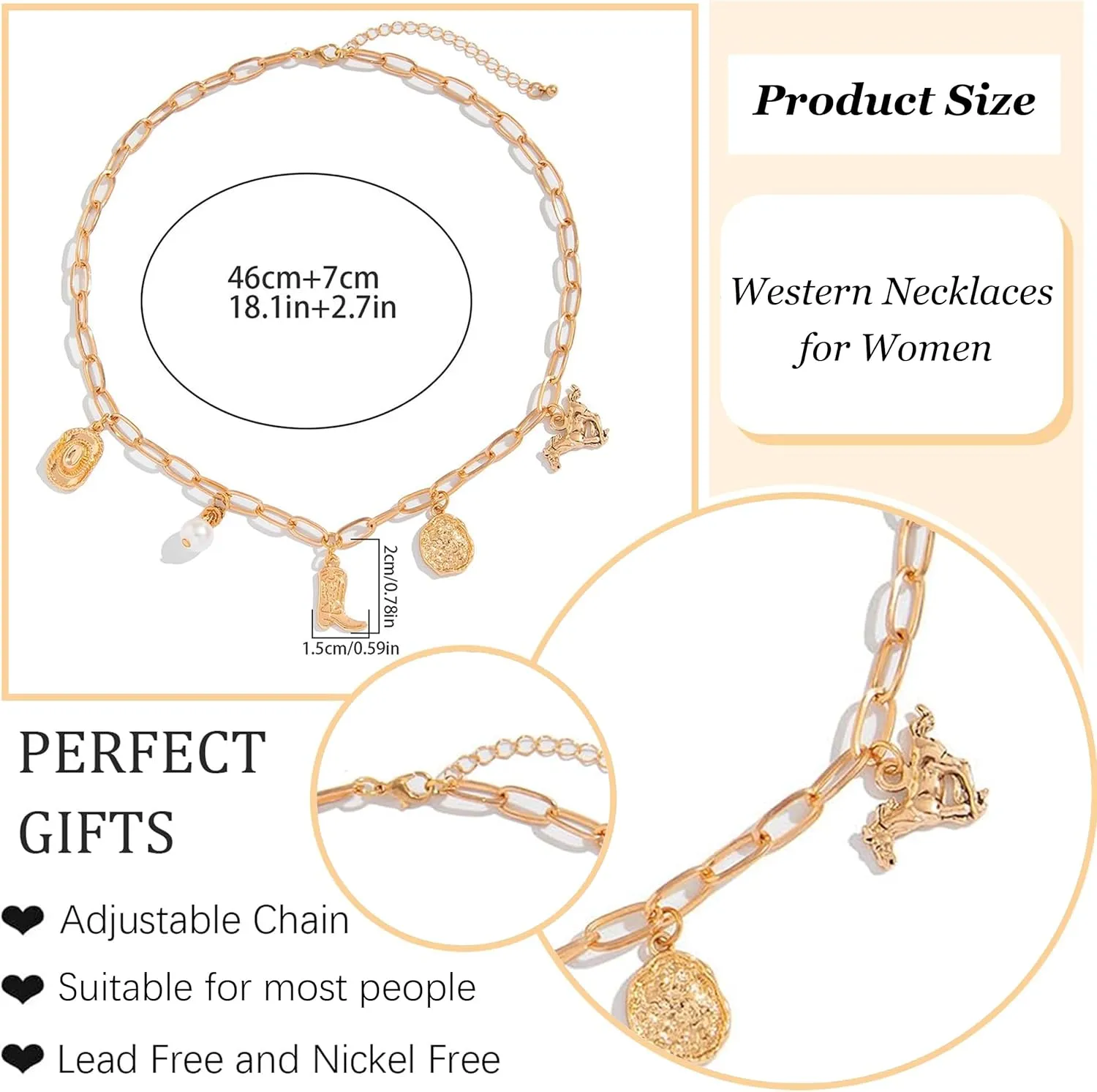 Western Necklaces for Women Charm Necklace Western Outfit for Women Cowboy Cowgirl Boots Hats Charms Country Concert Outfits