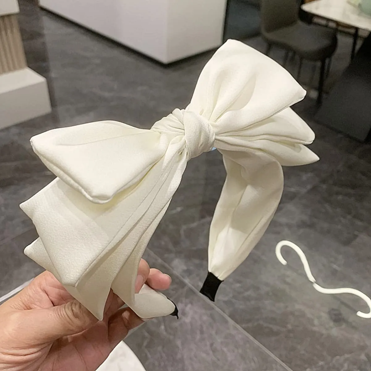 White Bow Headbands for Women Three Layer Big Bow Headbands Cute White Bowknot hair accessory (h)