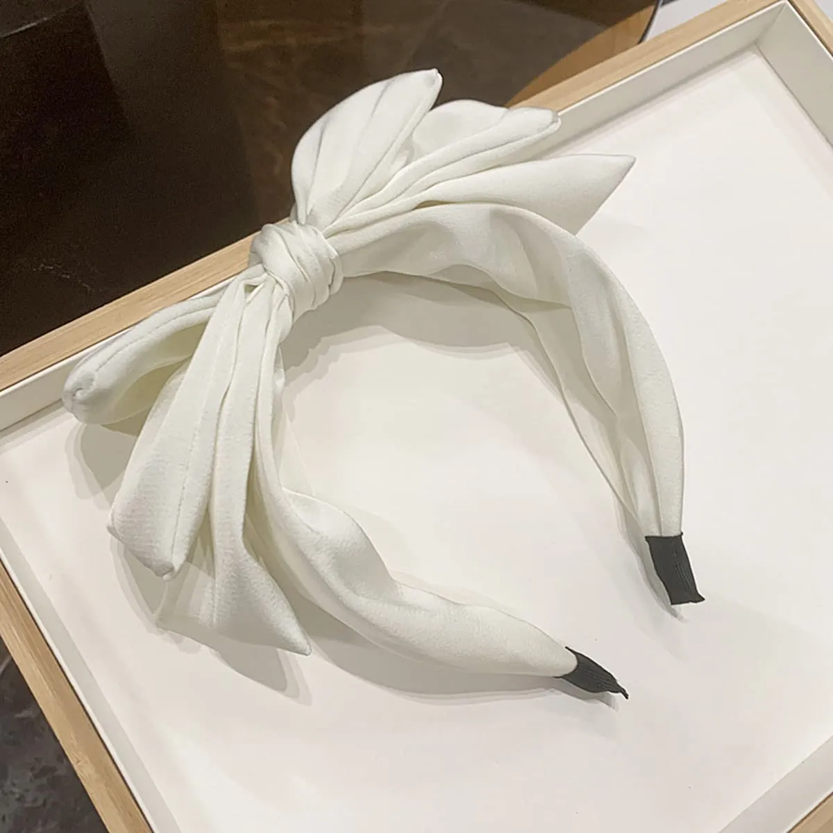 White Bow Headbands for Women Three Layer Big Bow Headbands Cute White Bowknot hair accessory (h)
