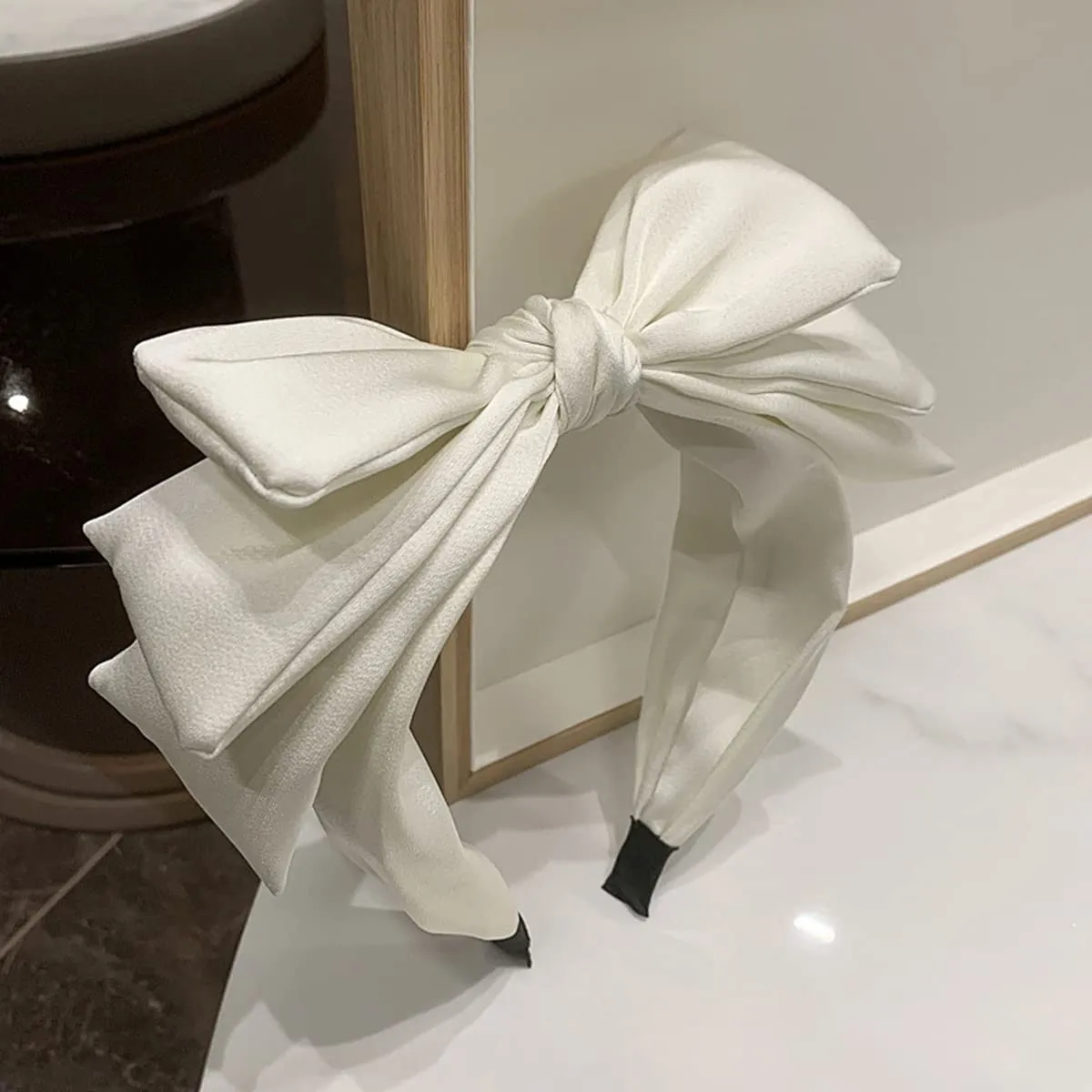 White Bow Headbands for Women Three Layer Big Bow Headbands Cute White Bowknot hair accessory (h)