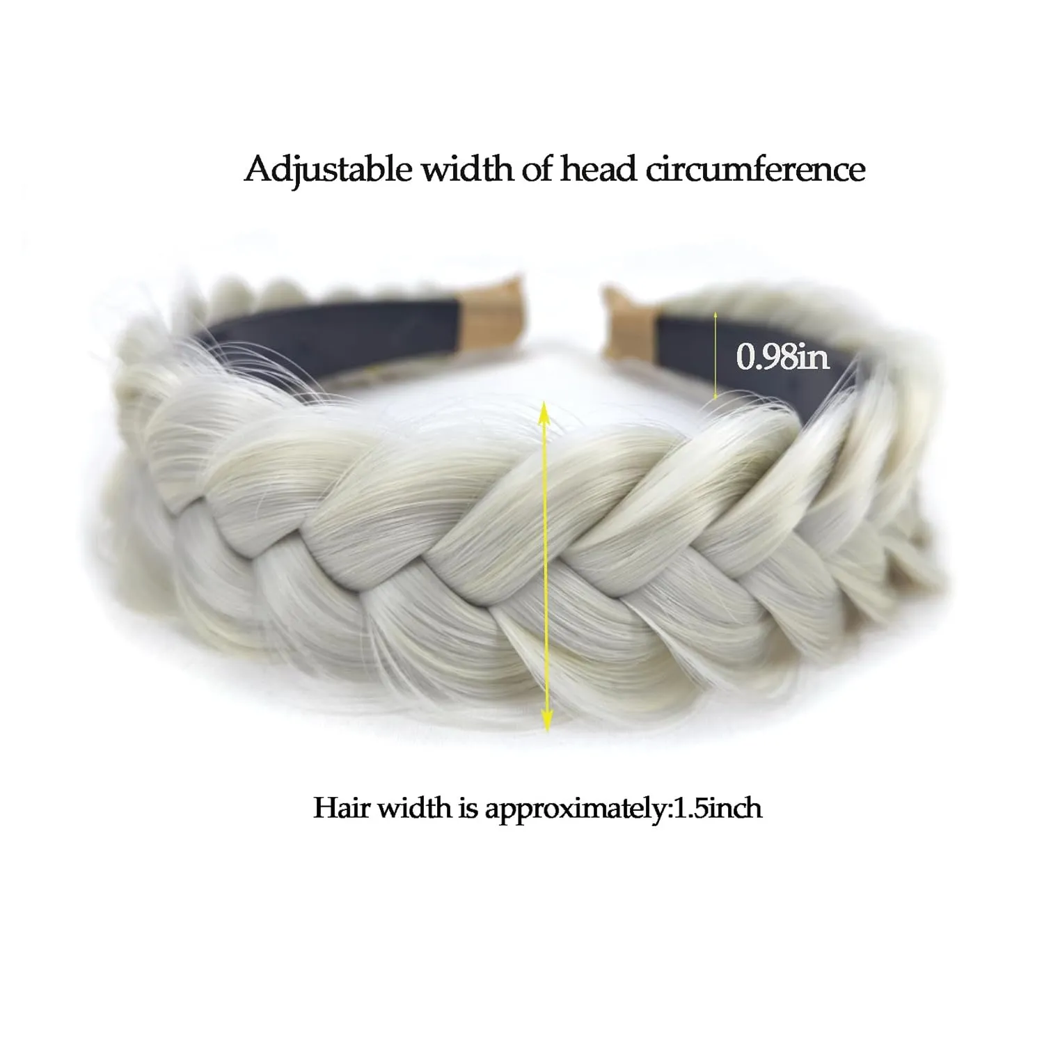 Wide Braided Headband Hoop Fashion Hair Accessories Elastic Non-slip Band for Women and Girl (White Grey)