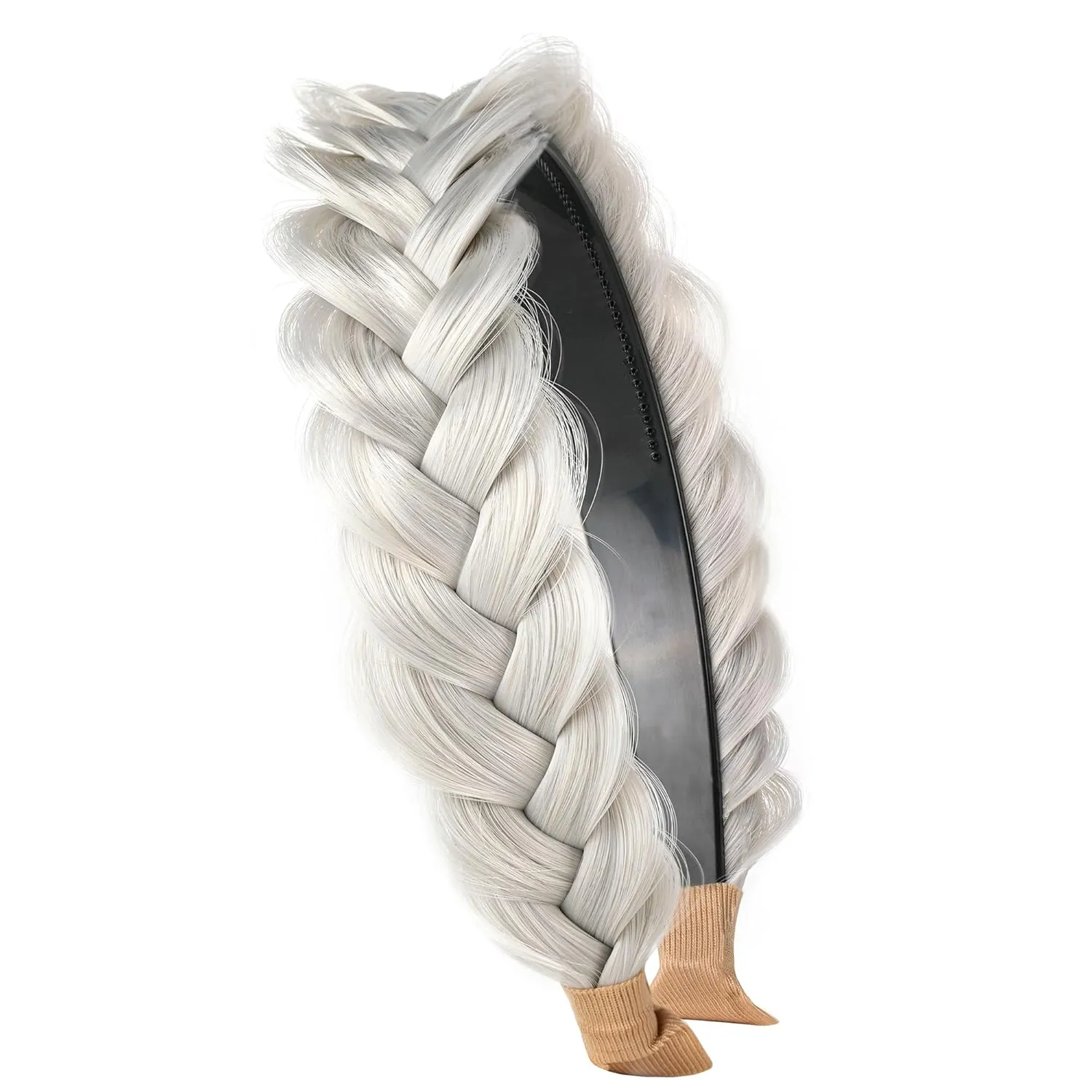Wide Braided Headband Hoop Fashion Hair Accessories Elastic Non-slip Band for Women and Girl (White Grey)