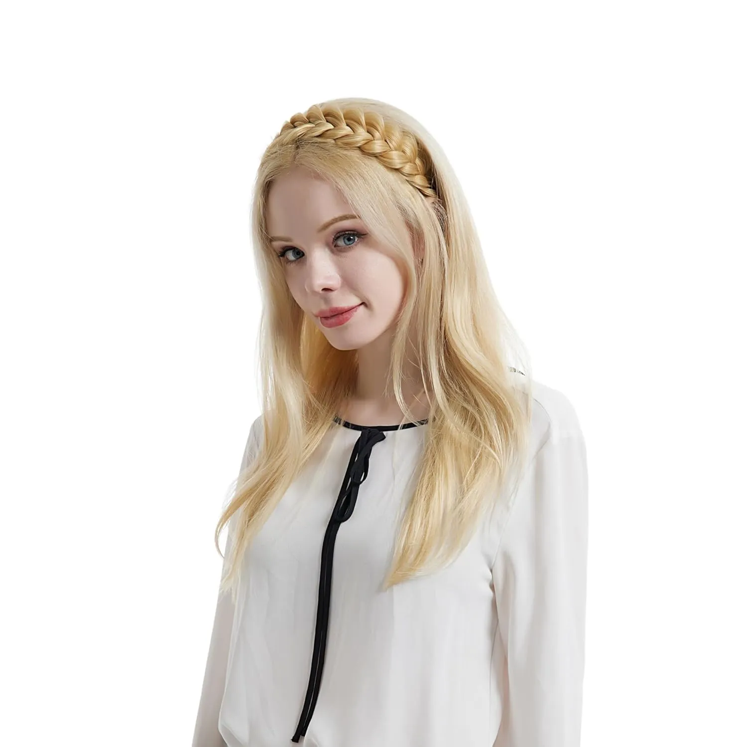 Wide Braided Headband Hoop Fashion Hair Accessories Elastic Non-slip Band for Women and Girl (White Grey)
