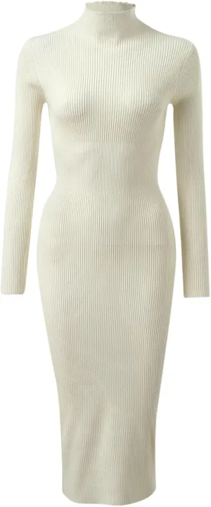 Women Turtleneck Long Sleeve Knit Elasticity Slim Sweater Dress Midi Wrap Dress