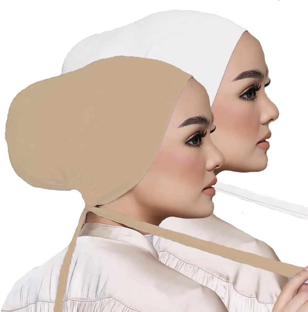 Women Under Scarf Hat Hijab Undercap Islamic Muslim Under Scarf Hijab Cap with Tie-Back Closure