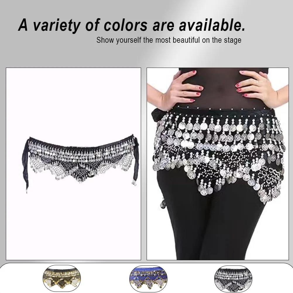Women's Belly Dance Hip Scarves Performing Glittering Sequined Coins Velvet 320 Coins Belly Dance Belt