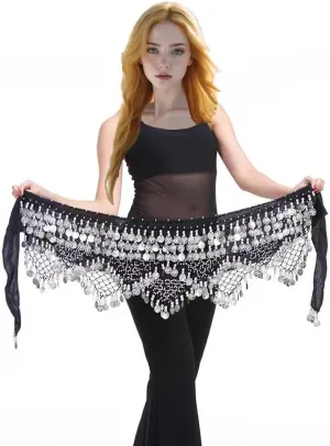 Women's Belly Dance Hip Scarves Performing Glittering Sequined Coins Velvet 320 Coins Belly Dance Belt