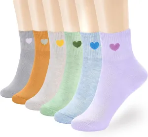 Women's Cute Ankle Crew Socks - Novelty Fun Heart Cotton Casual Athletic Running Socks 6Pairs With Gift Box