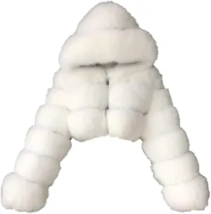 Women's Faux Fur Jacket Casual Fashion Cropped Coat Fluffy Shaggy Solid Outerwear Winter Warm Hooded Cardigan