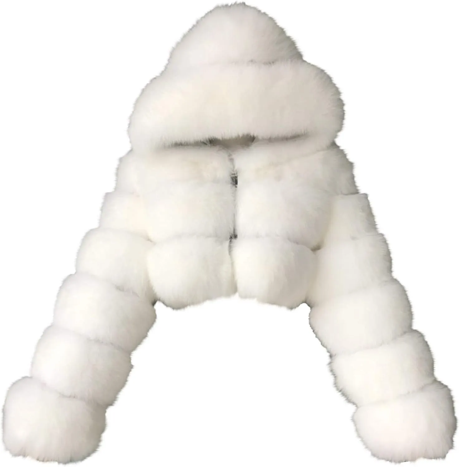 Women's Faux Fur Jacket Casual Fashion Cropped Coat Fluffy Shaggy Solid Outerwear Winter Warm Hooded Cardigan