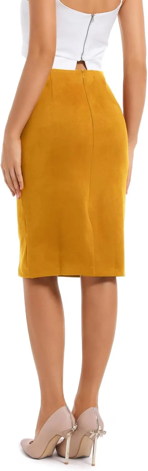 Women's Faux Suede Midi Pencil Skirt