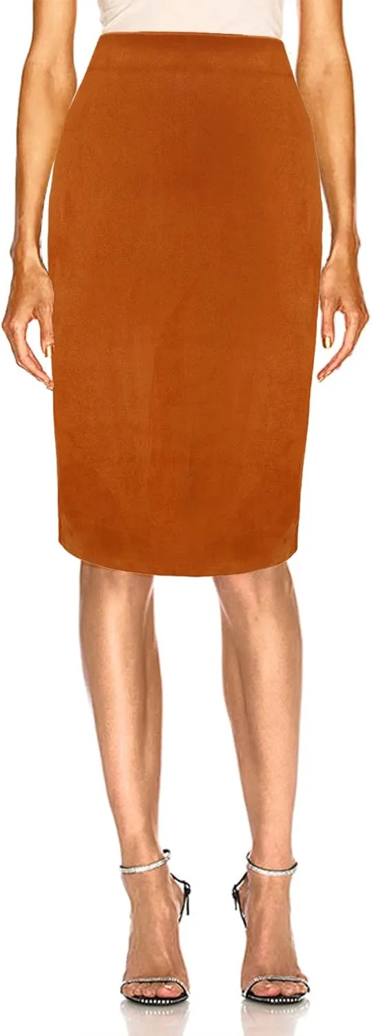 Women's Faux Suede Midi Pencil Skirt