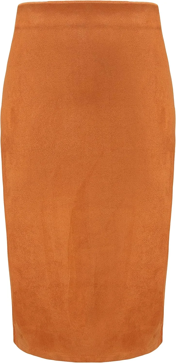 Women's Faux Suede Midi Pencil Skirt