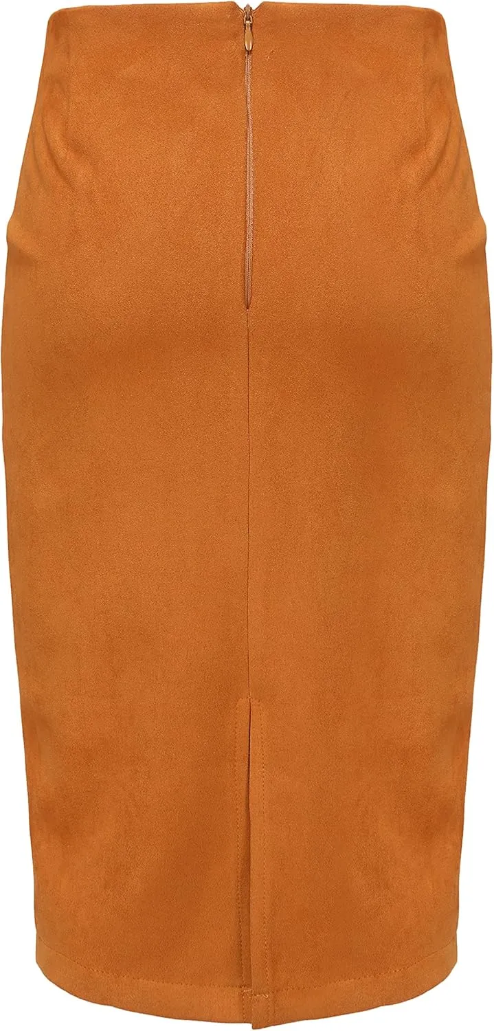 Women's Faux Suede Midi Pencil Skirt