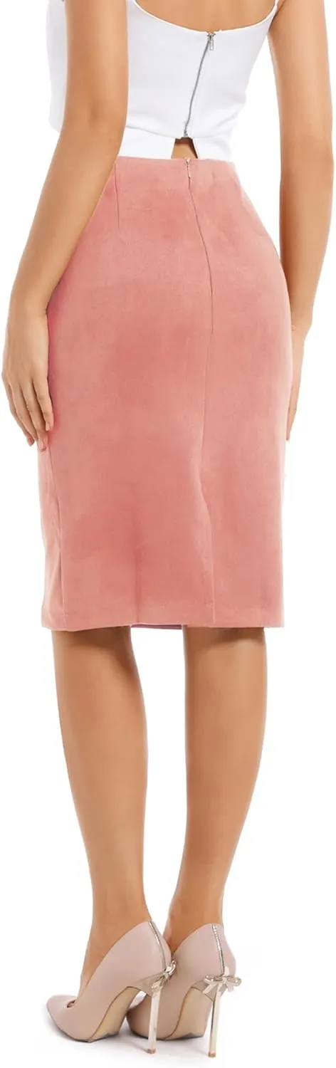 Women's Faux Suede Midi Pencil Skirt