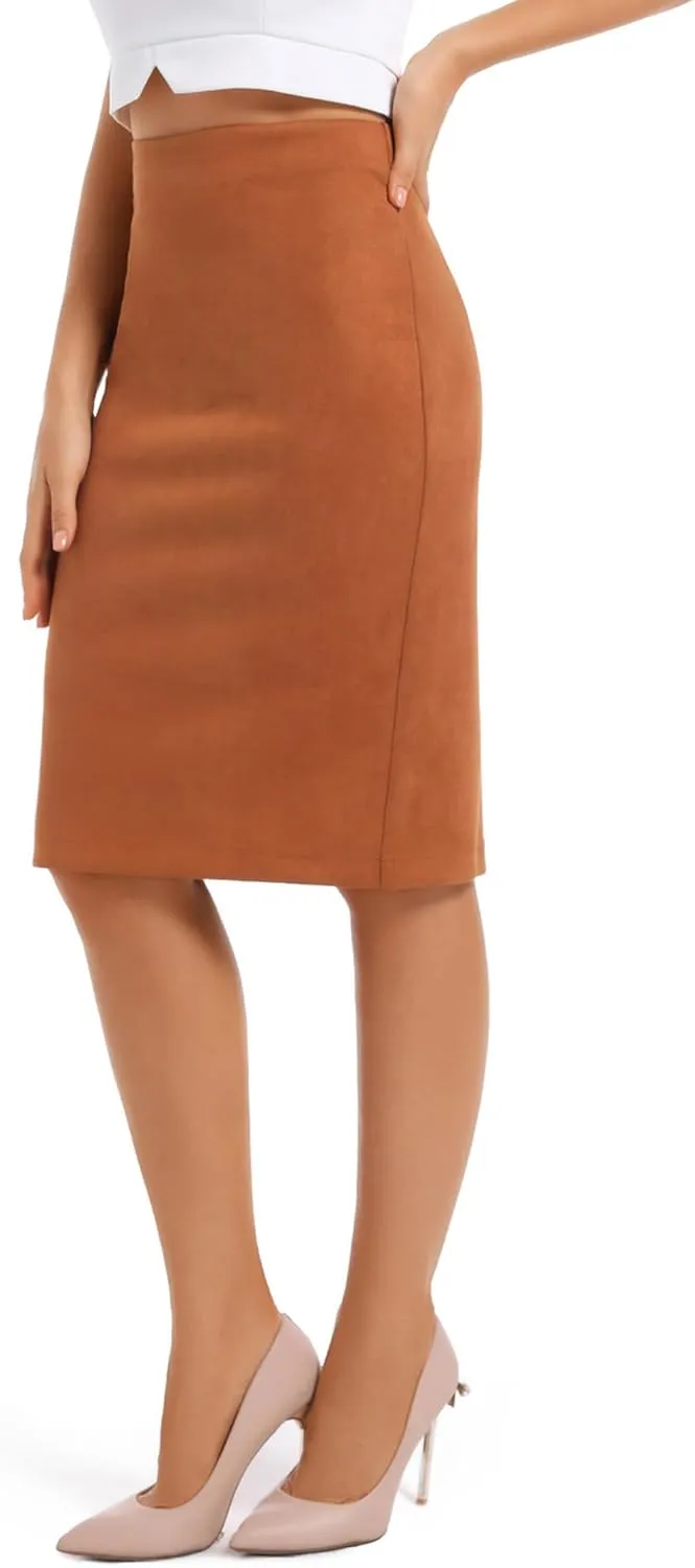 Women's Faux Suede Midi Pencil Skirt