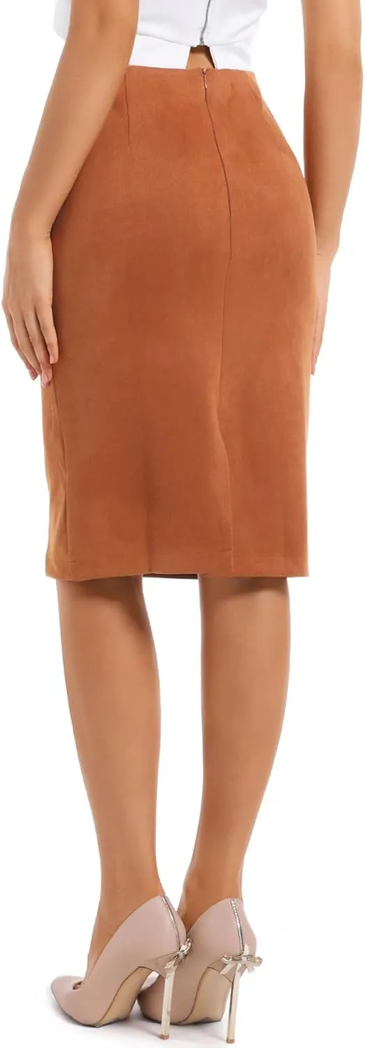 Women's Faux Suede Midi Pencil Skirt