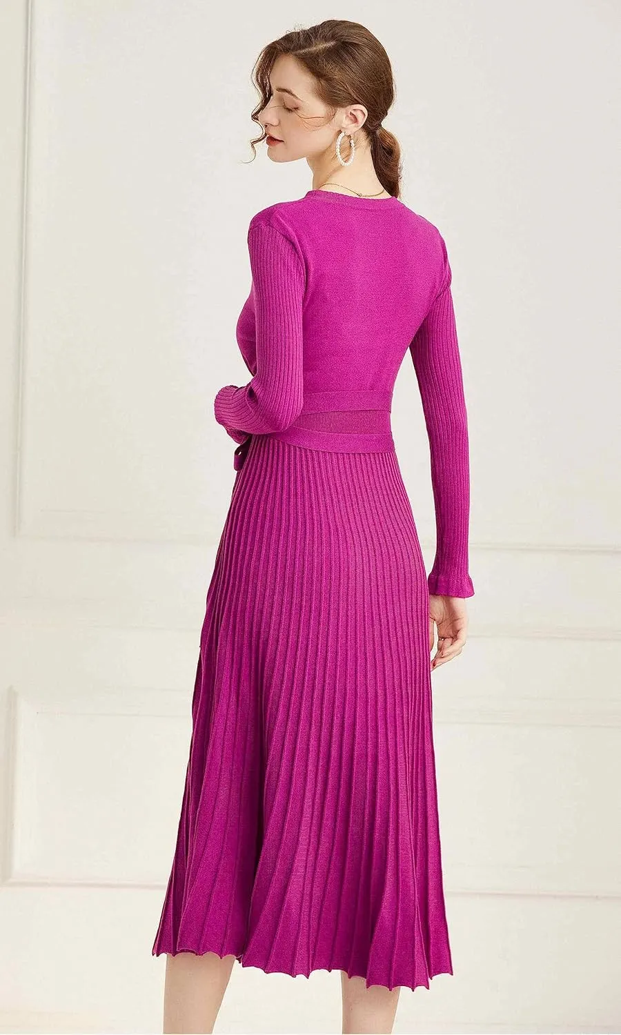 Women's Long Sleeve Sweater Dress Ankle Length Fall Dress Vneck Knit Winter Dress
