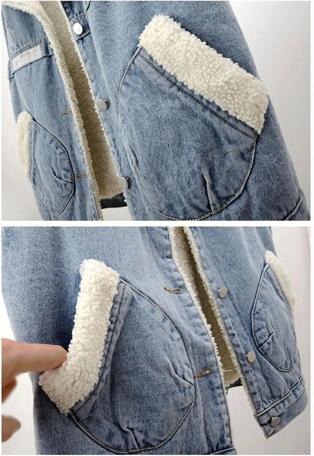 Women's Sherpa Fleece Lined Denim Vest Classic Sleeveless Lapel Collar Jean Vest Jacket Button Up Coat With Pockets