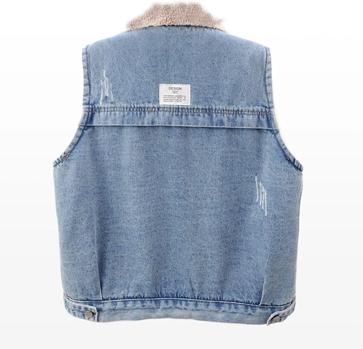 Women's Sherpa Fleece Lined Denim Vest Classic Sleeveless Lapel Collar Jean Vest Jacket Button Up Coat With Pockets