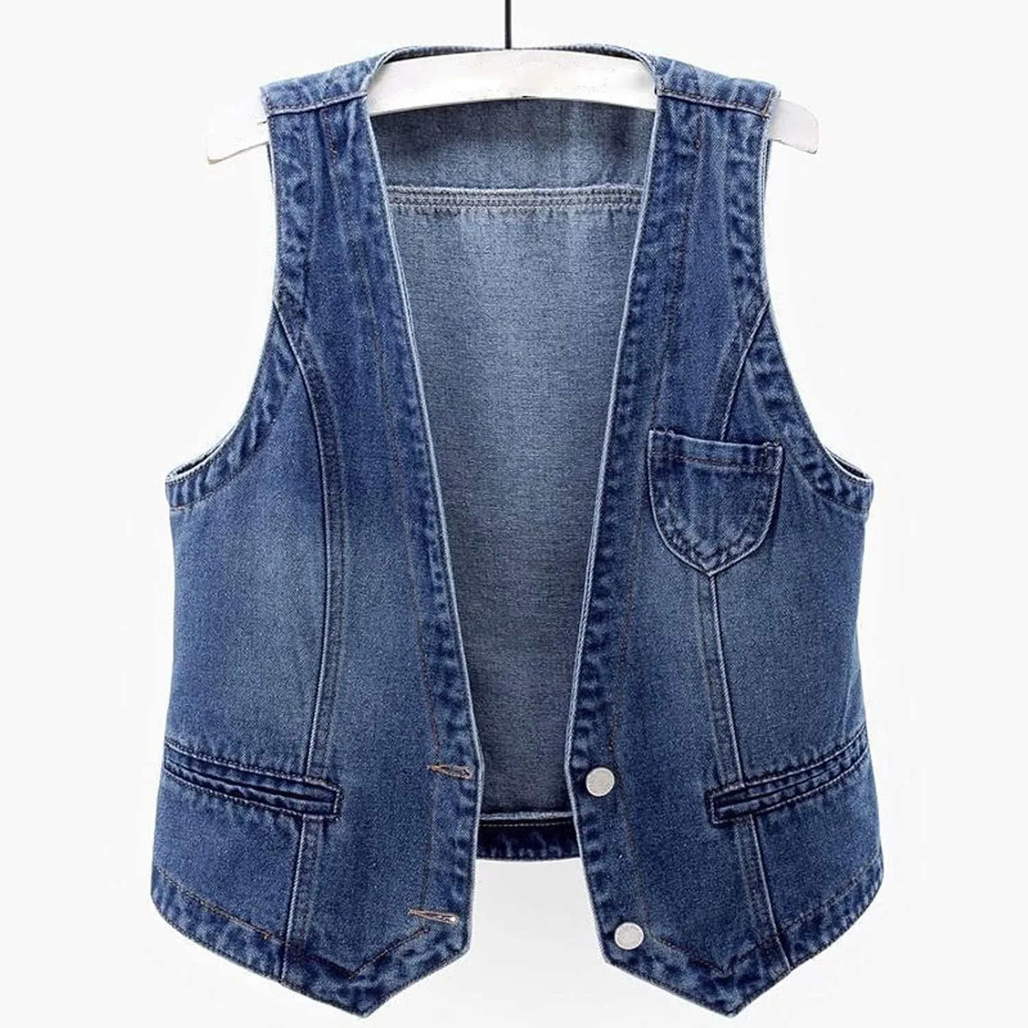 Women's Sleeveless Denim Vest Y2K V Neck Button Down Jean Tank Tops Waistcoat Casual Loose Jackets with Pockets