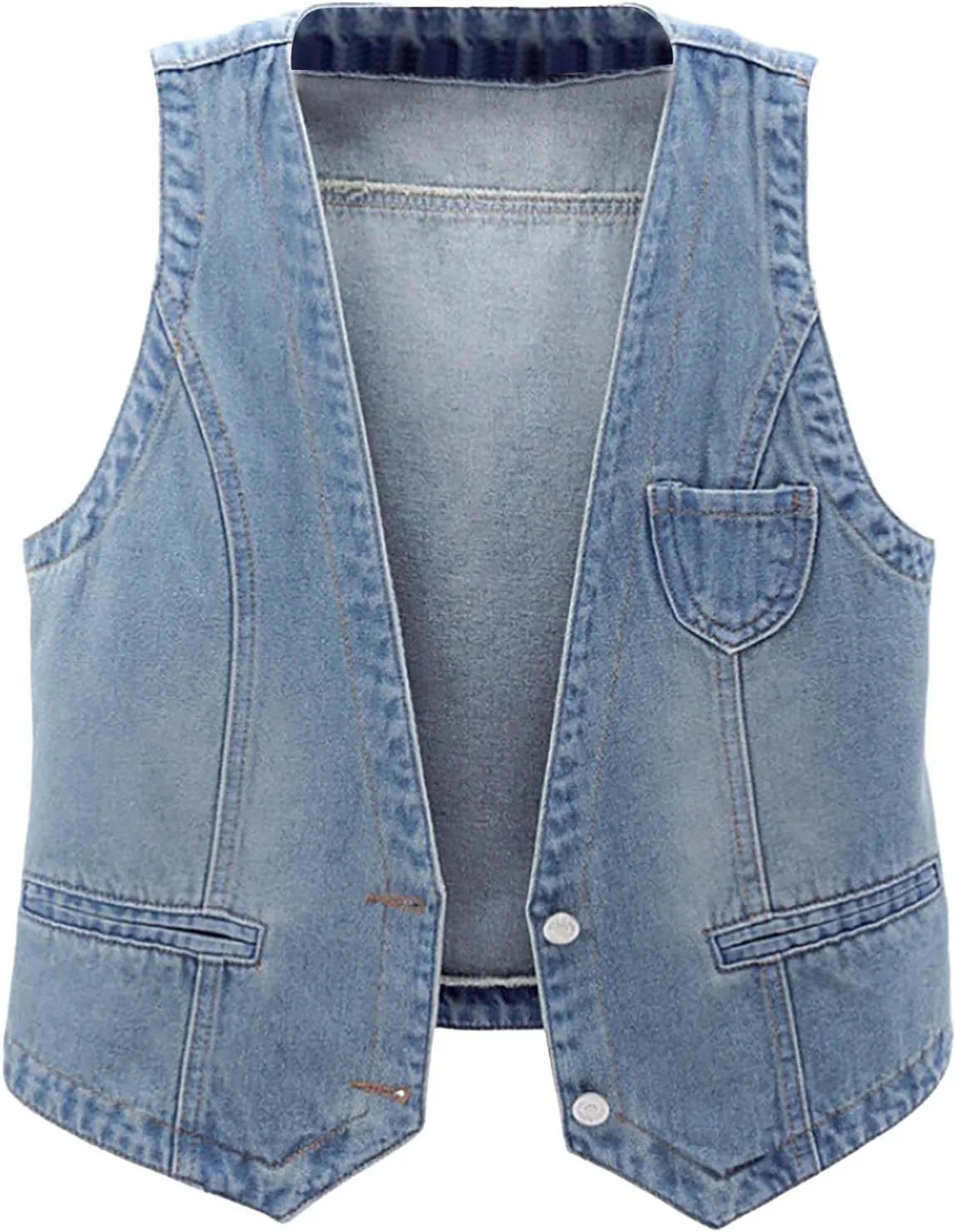 Women's Sleeveless Denim Vest Y2K V Neck Button Down Jean Tank Tops Waistcoat Casual Loose Jackets with Pockets