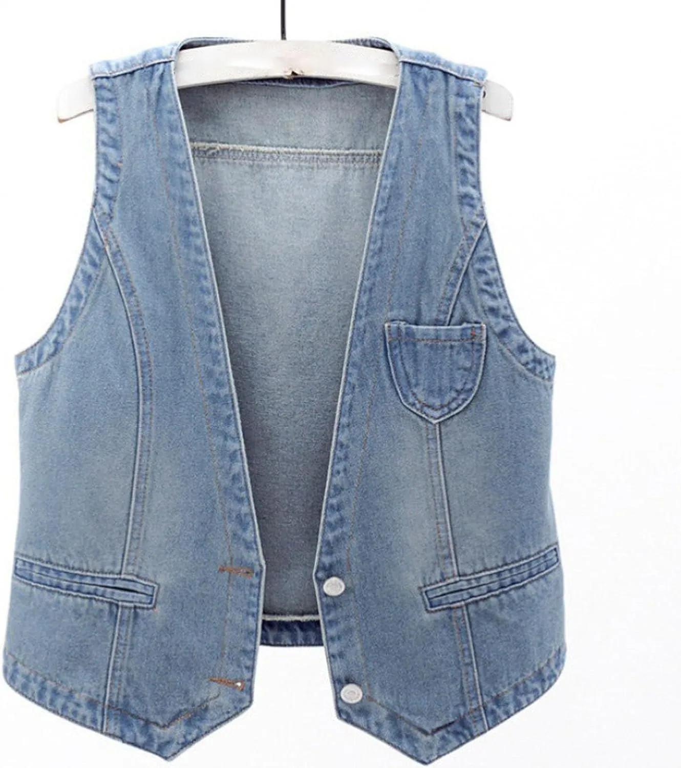 Women's Sleeveless Denim Vest Y2K V Neck Button Down Jean Tank Tops Waistcoat Casual Loose Jackets with Pockets