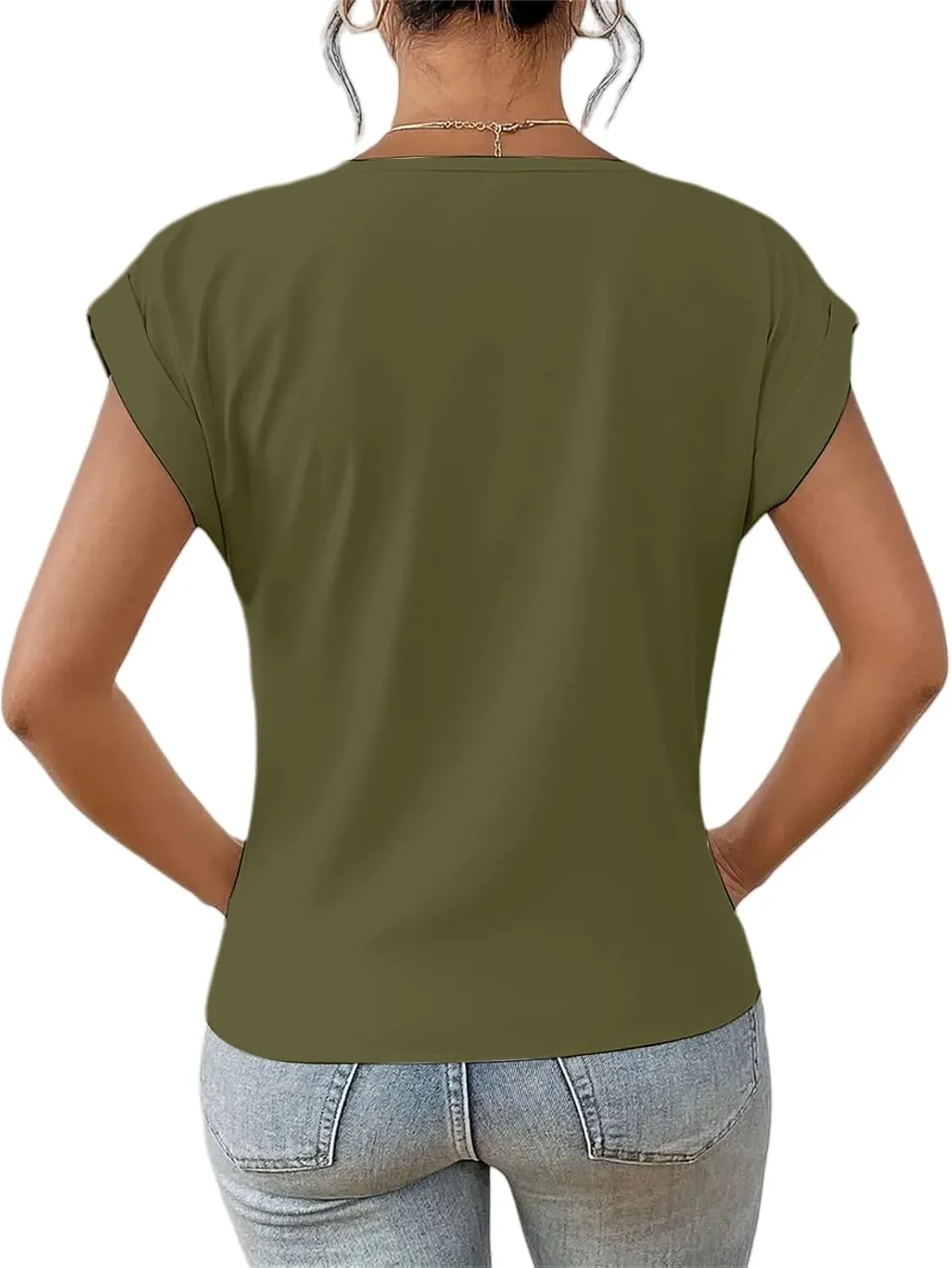 Womens Summer Tops Twist Front Short Sleeve Shirt V Neck Tees Tops Solid Casual Loose Tee Shirts Dolman Sleeve Shirts