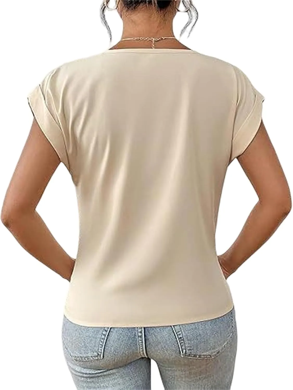 Womens Summer Tops Twist Front Short Sleeve Shirt V Neck Tees Tops Solid Casual Loose Tee Shirts Dolman Sleeve Shirts