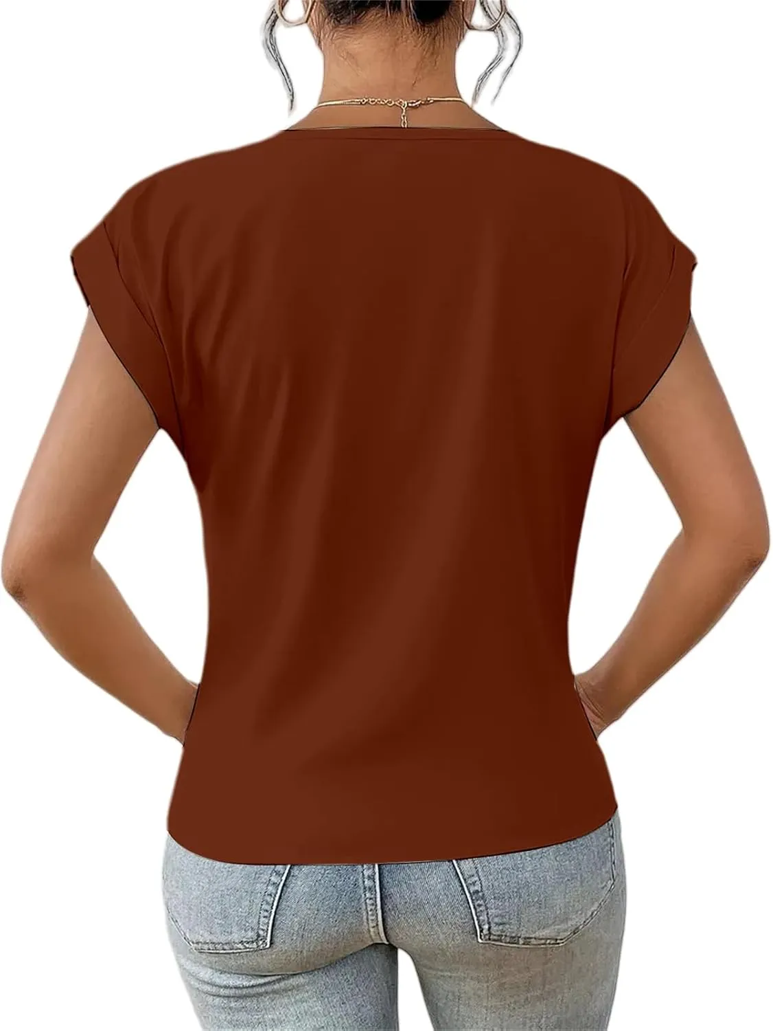 Womens Summer Tops Twist Front Short Sleeve Shirt V Neck Tees Tops Solid Casual Loose Tee Shirts Dolman Sleeve Shirts