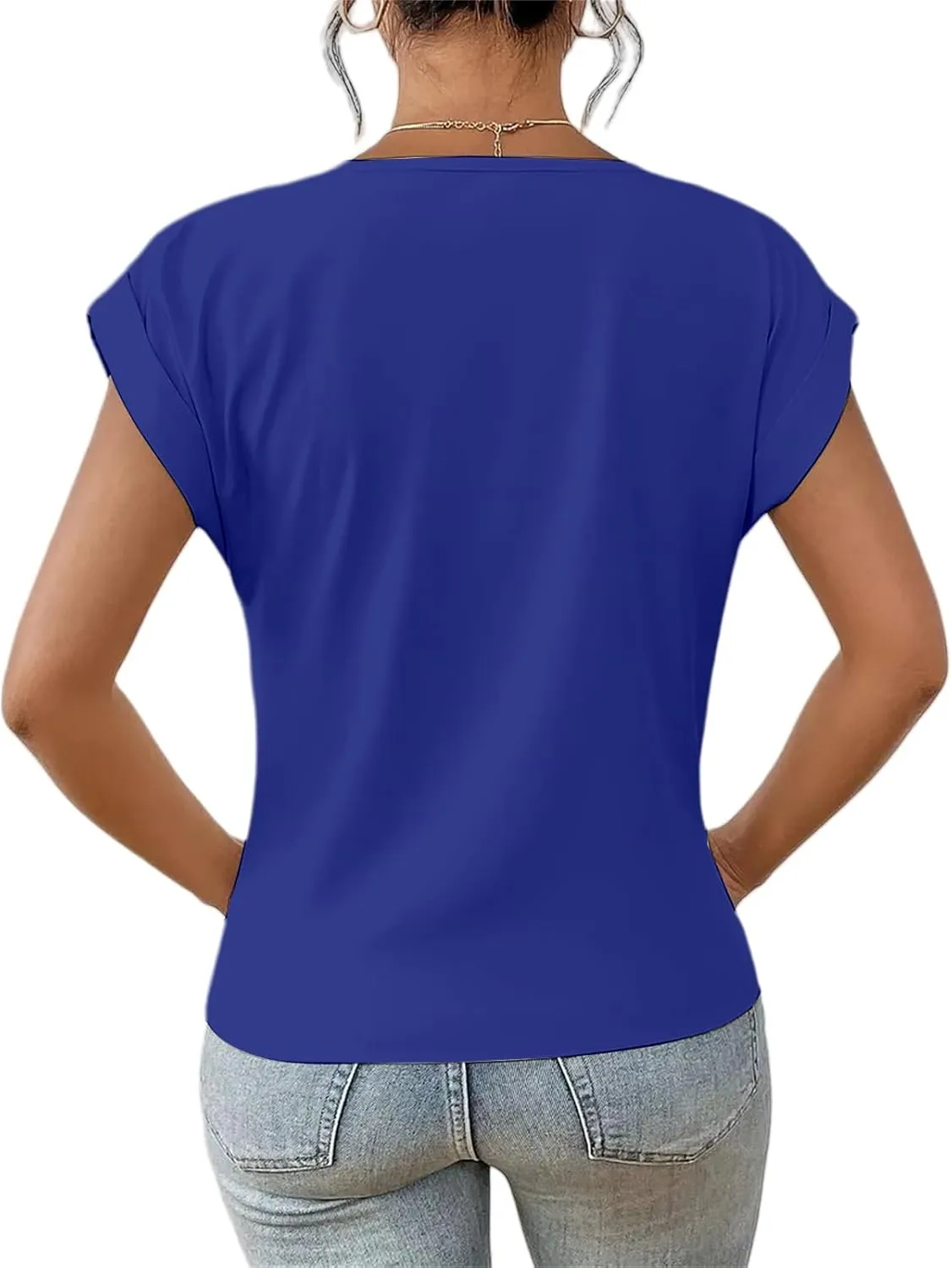 Womens Summer Tops Twist Front Short Sleeve Shirt V Neck Tees Tops Solid Casual Loose Tee Shirts Dolman Sleeve Shirts