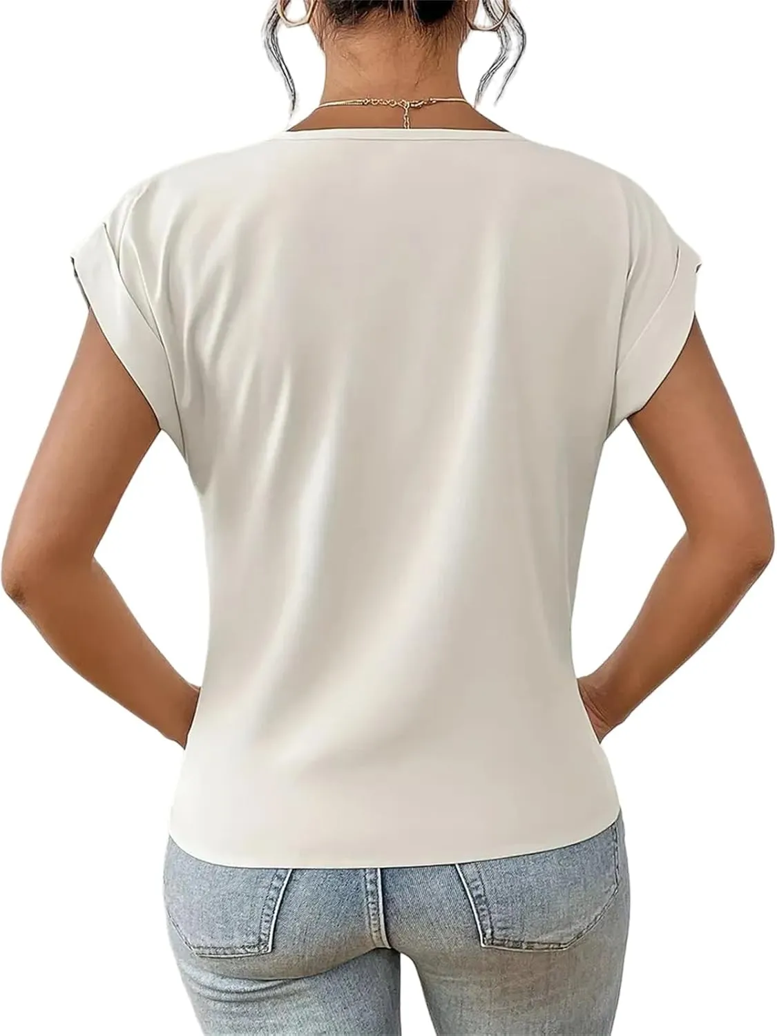 Womens Summer Tops Twist Front Short Sleeve Shirt V Neck Tees Tops Solid Casual Loose Tee Shirts Dolman Sleeve Shirts