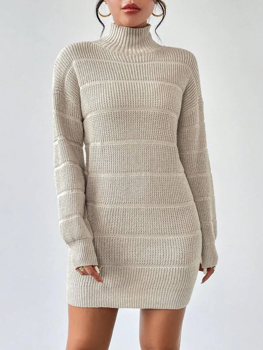 Women's Winter Sweater Dress Long Sleeve Turtleneck Chunky Knitwear Dress Pullover Bodycon Sweater Dress