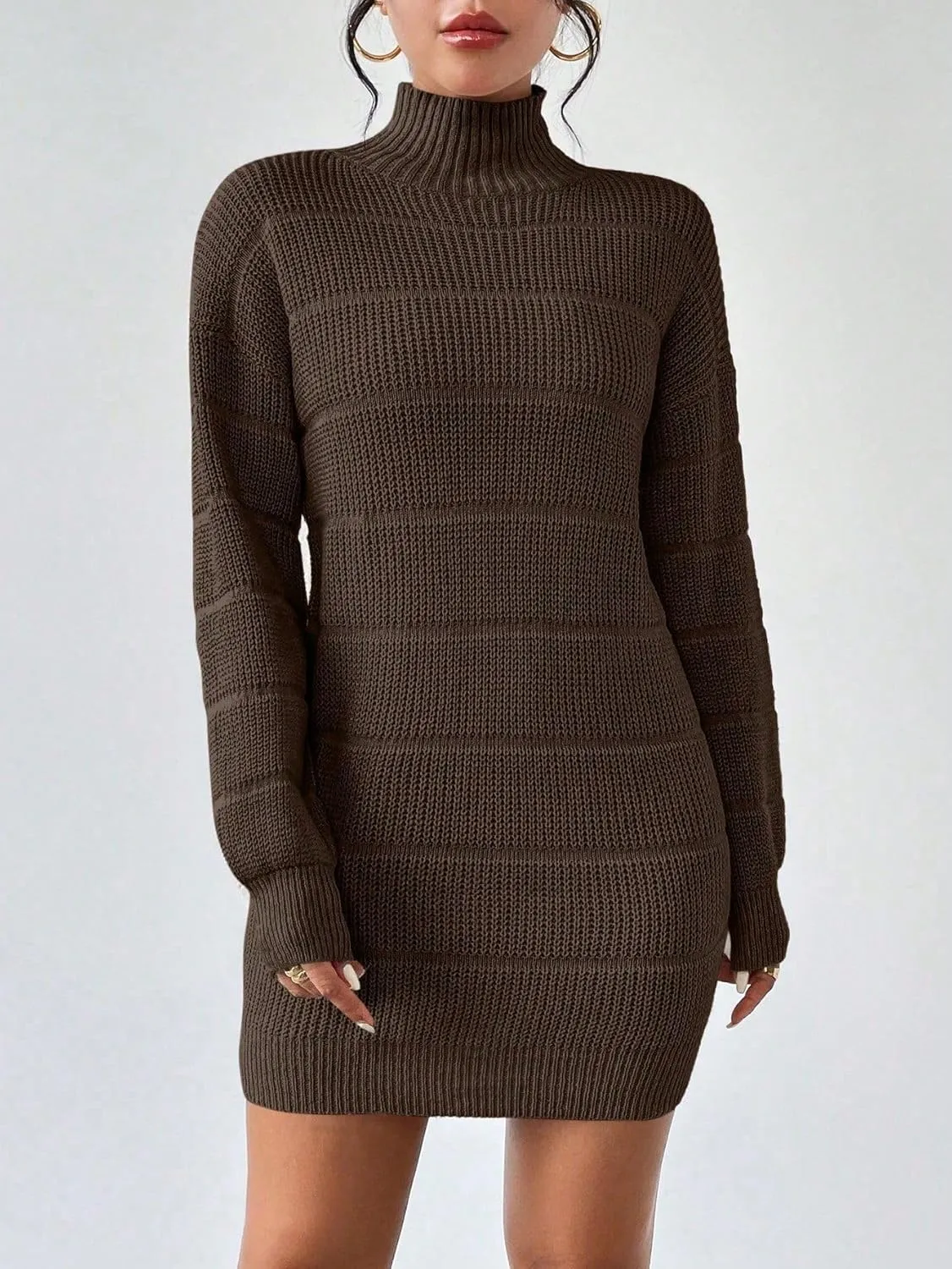Women's Winter Sweater Dress Long Sleeve Turtleneck Chunky Knitwear Dress Pullover Bodycon Sweater Dress